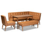 Arvid Mid-Century Modern Tan Faux Leather Upholstered and Walnut Brown Finished Wood 5-Piece Dining Nook Set FredCo