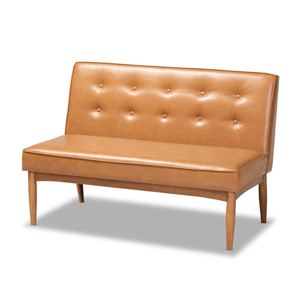Arvid Mid-Century Modern Tan Faux Leather Upholstered and Walnut Brown Finished Wood 5-Piece Dining Nook Set FredCo