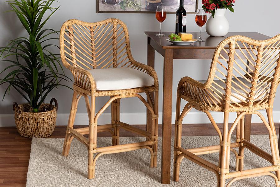Arween Modern Bohemian Natural Brown Rattan Counter Stool FredCo