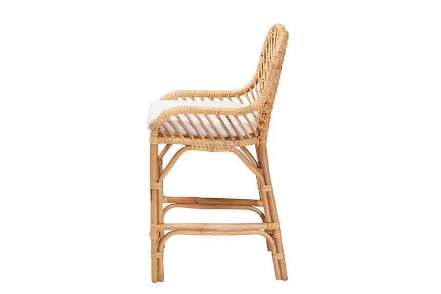 Arween Modern Bohemian Natural Brown Rattan Counter Stool FredCo