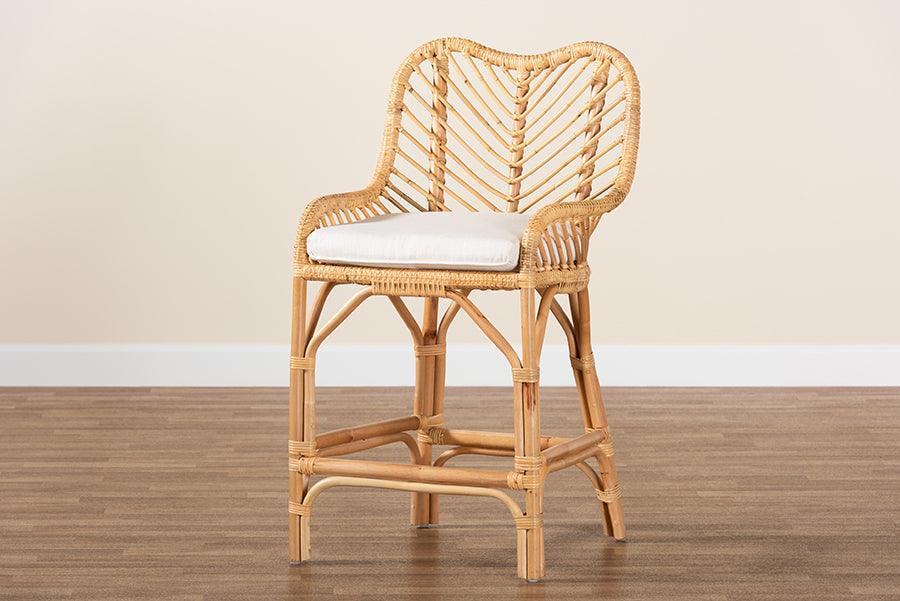 Arween Modern Bohemian Natural Brown Rattan Counter Stool FredCo