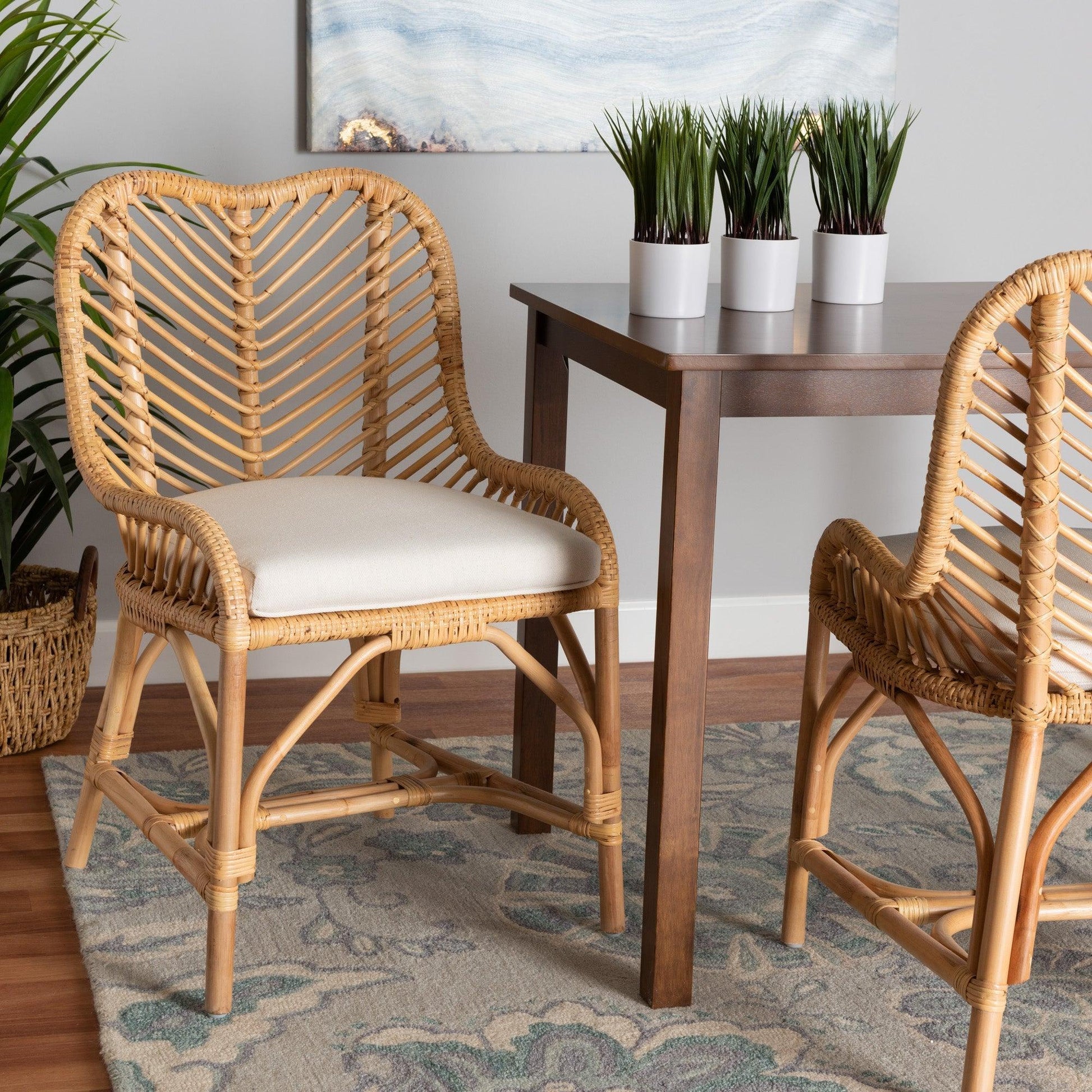 Arween Modern Bohemian Natural Brown Rattan Dining Chair FredCo
