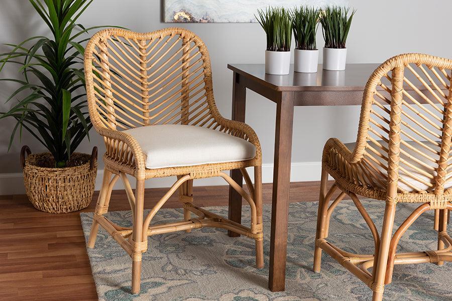 Arween Modern Bohemian Natural Brown Rattan Dining Chair FredCo