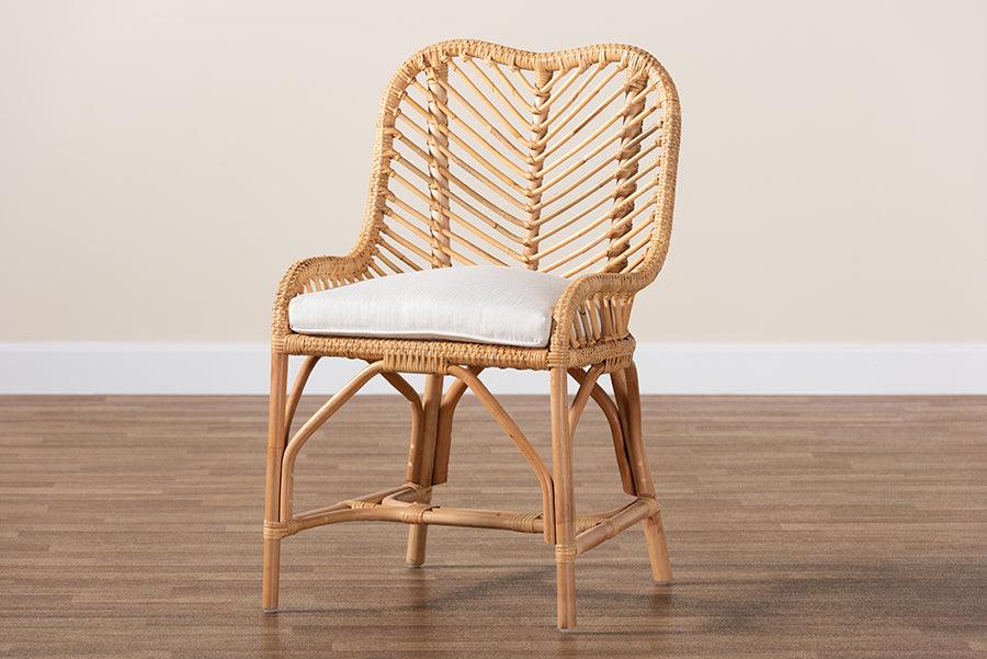 Arween Modern Bohemian Natural Brown Rattan Dining Chair FredCo