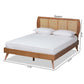 Asami Mid-Century Modern Walnut Brown Finished Wood and Synthetic Rattan Full Size Platform Bed FredCo