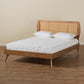 Asami Mid-Century Modern Walnut Brown Finished Wood and Synthetic Rattan Full Size Platform Bed FredCo