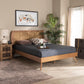 Asami Mid-Century Modern Walnut Brown Finished Wood and Synthetic Rattan King Size Platform Bed FredCo