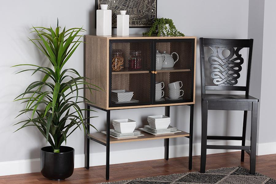 Asher Modern Industrial Natural Brown Finished Wood and Black Metal 2-Door Sideboard FredCo