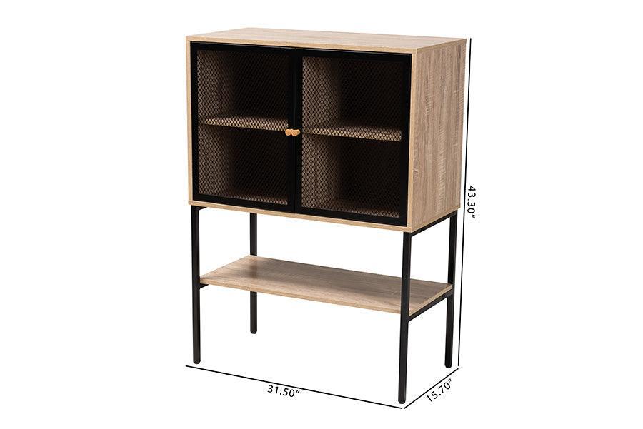 Asher Modern Industrial Natural Brown Finished Wood and Black Metal 2-Door Sideboard FredCo