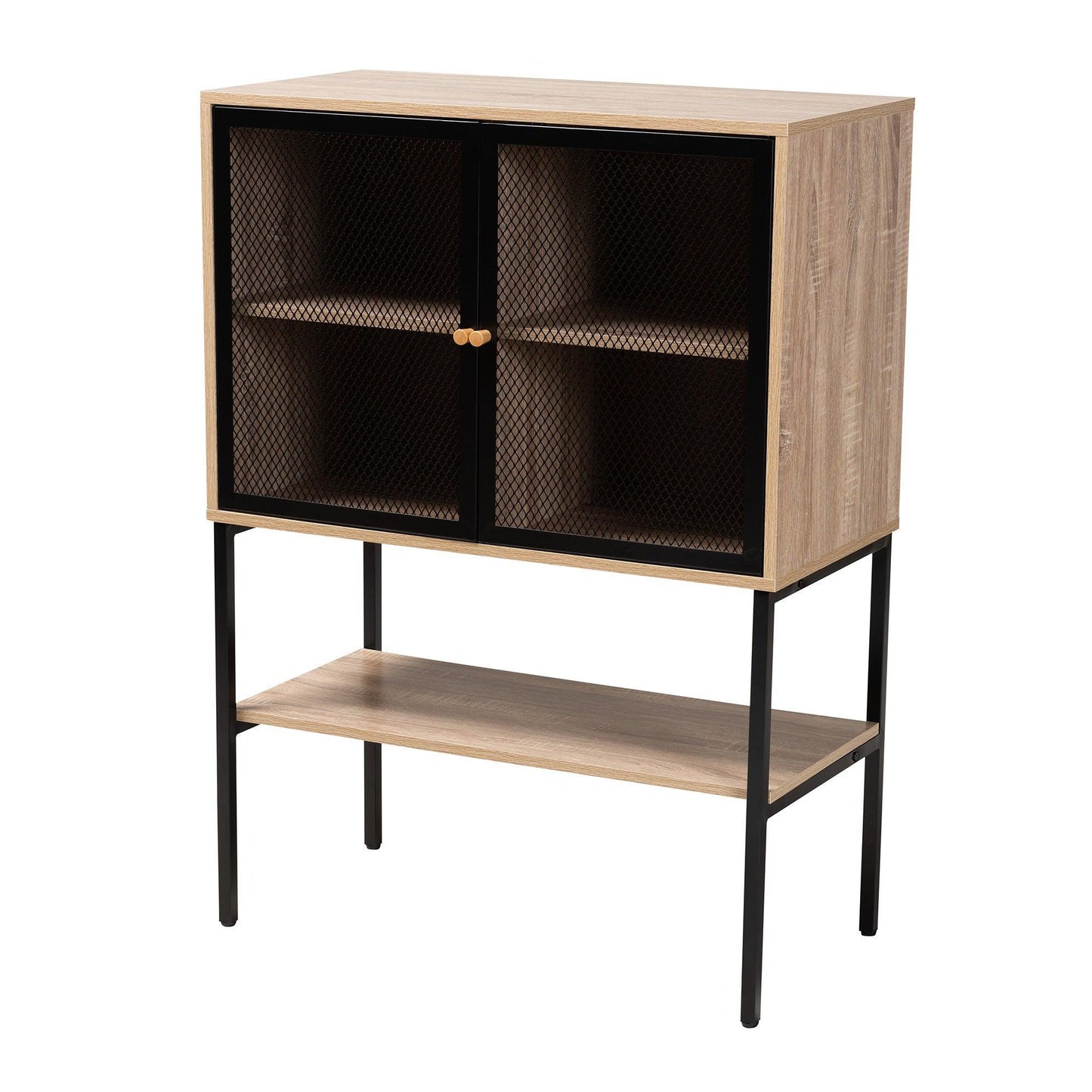 Asher Modern Industrial Natural Brown Finished Wood and Black Metal 2-Door Sideboard FredCo