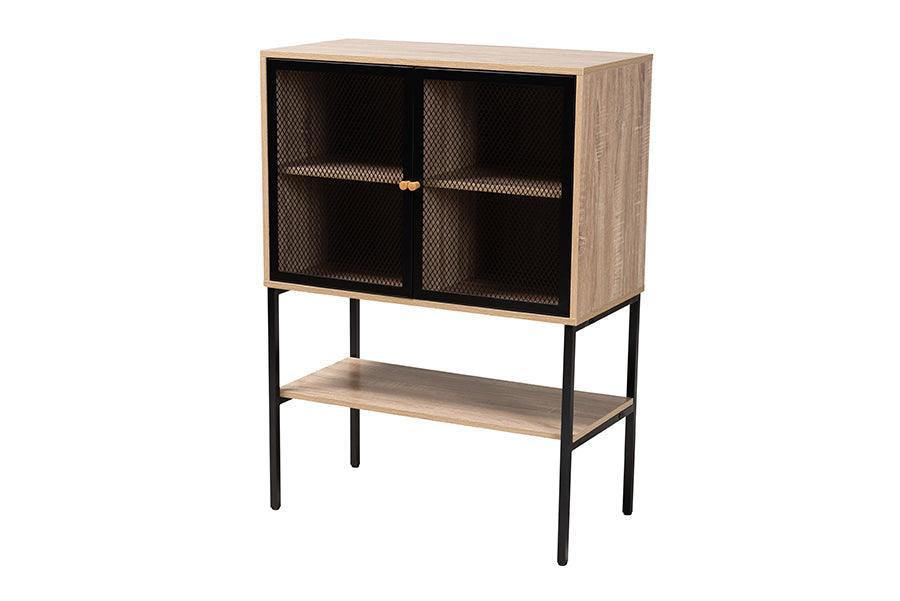 Asher Modern Industrial Natural Brown Finished Wood and Black Metal 2-Door Sideboard FredCo
