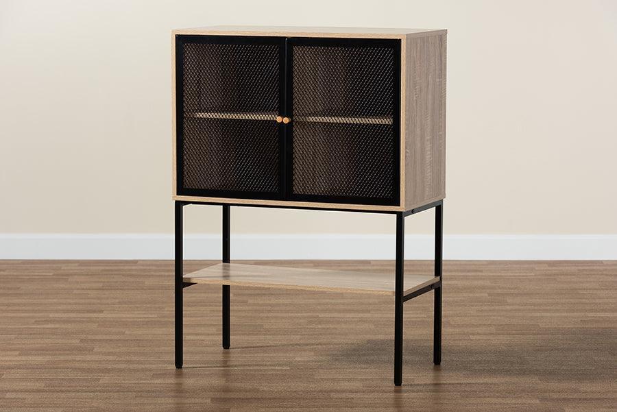 Asher Modern Industrial Natural Brown Finished Wood and Black Metal 2-Door Sideboard FredCo