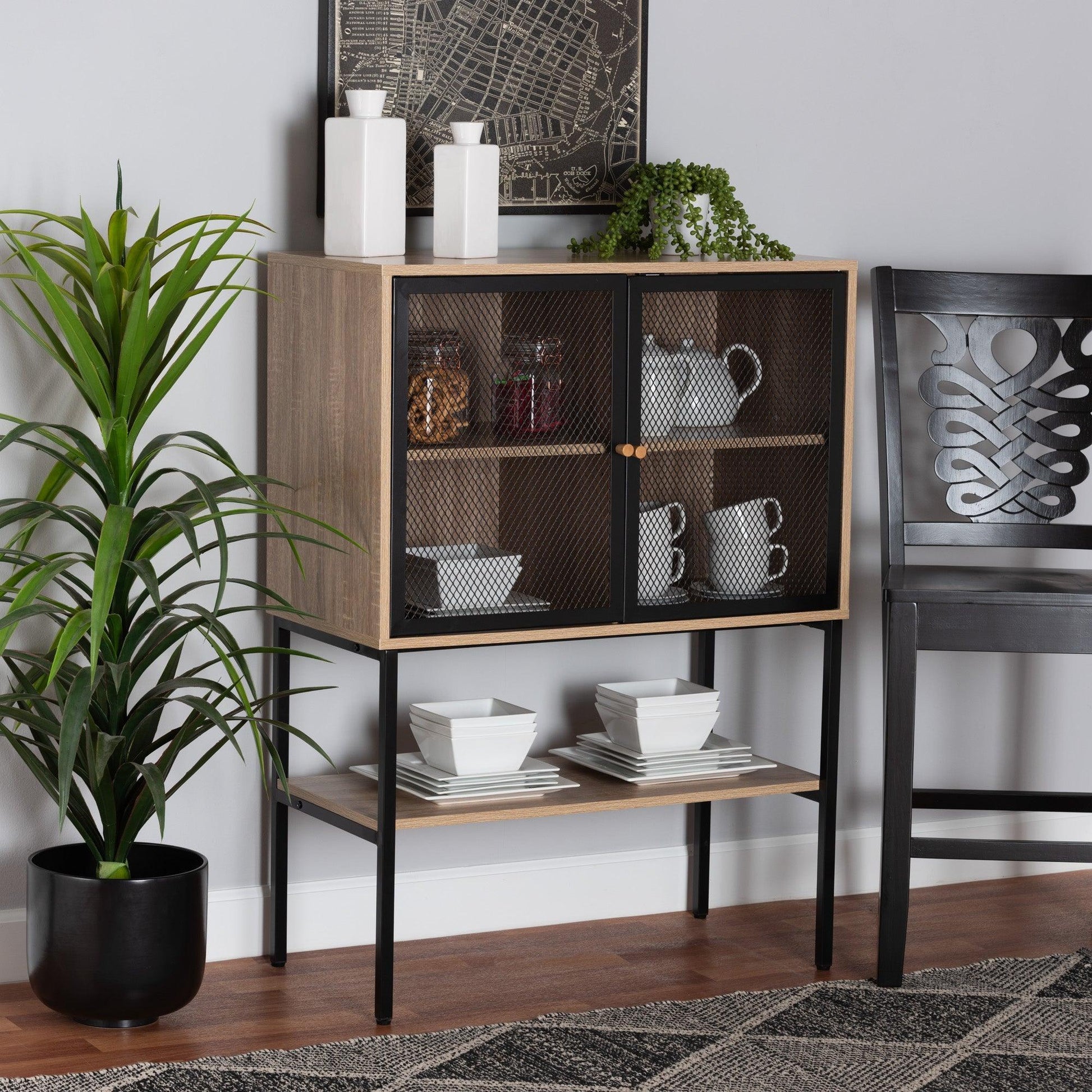 Asher Modern Industrial Natural Brown Finished Wood and Black Metal 2-Door Sideboard FredCo