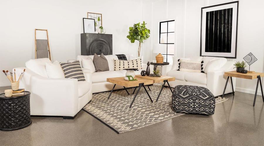 Ashlyn 3-piece Upholstered Sloped Arms Living Room Set White 509891-S3 Coaster FredCo