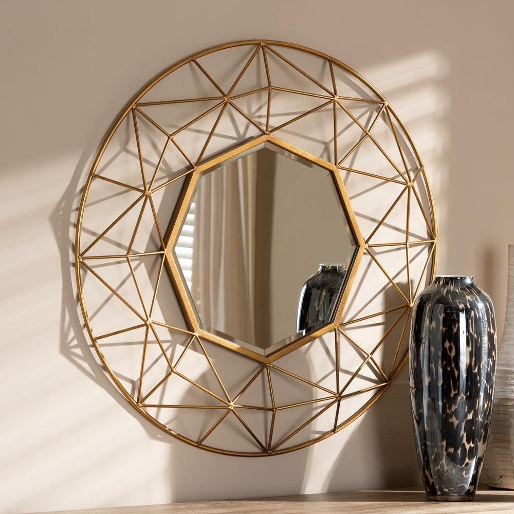 Astra Modern and Contemporary Gold Finished Geometric Accent Wall Mirror FredCo
