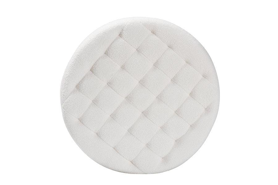 Athena Modern and Contemporary Ivory Boucle Upholstered and Black Finished Wood Round Ottoman FredCo