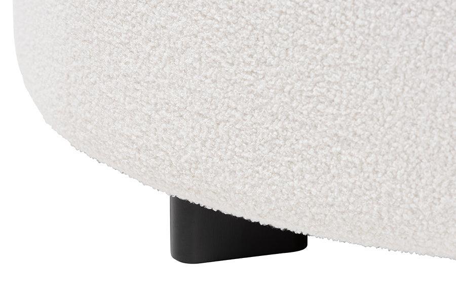 Athena Modern and Contemporary Ivory Boucle Upholstered and Black Finished Wood Round Ottoman FredCo