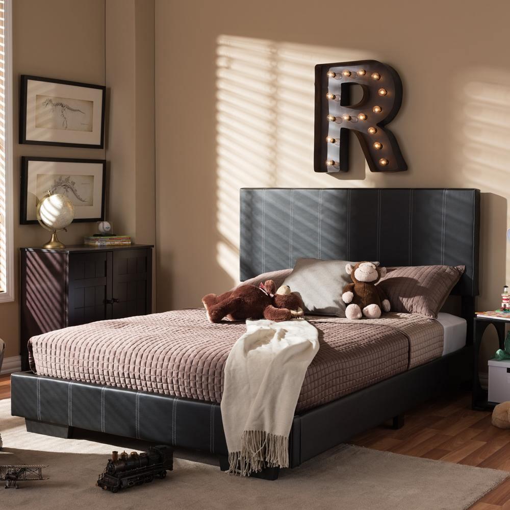 Atlas Modern and Contemporary Black Faux Leather Full Size Platform Bed FredCo