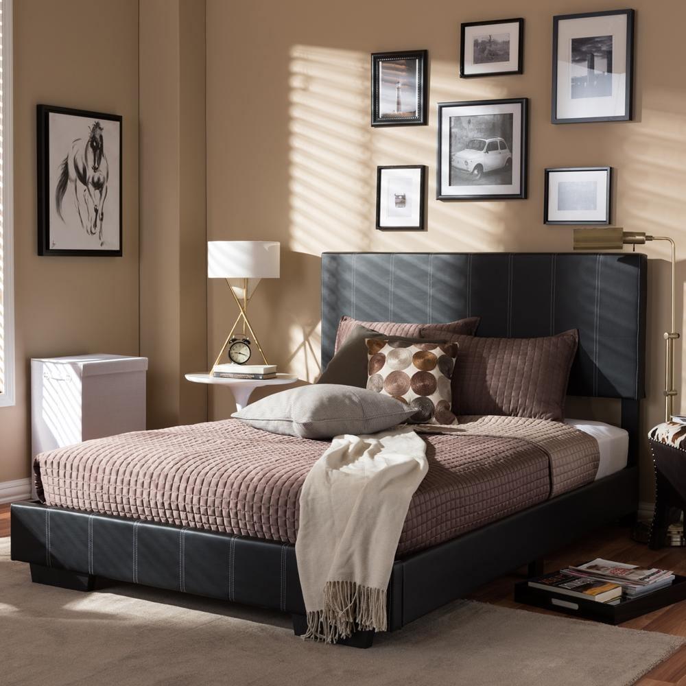Atlas Modern and Contemporary Black Faux Leather Full Size Platform Bed FredCo