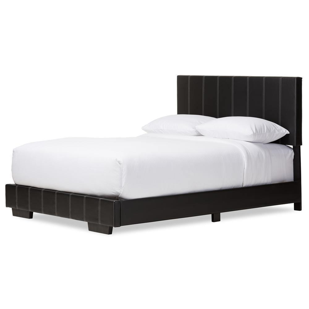 Atlas Modern and Contemporary Black Faux Leather Full Size Platform Bed FredCo