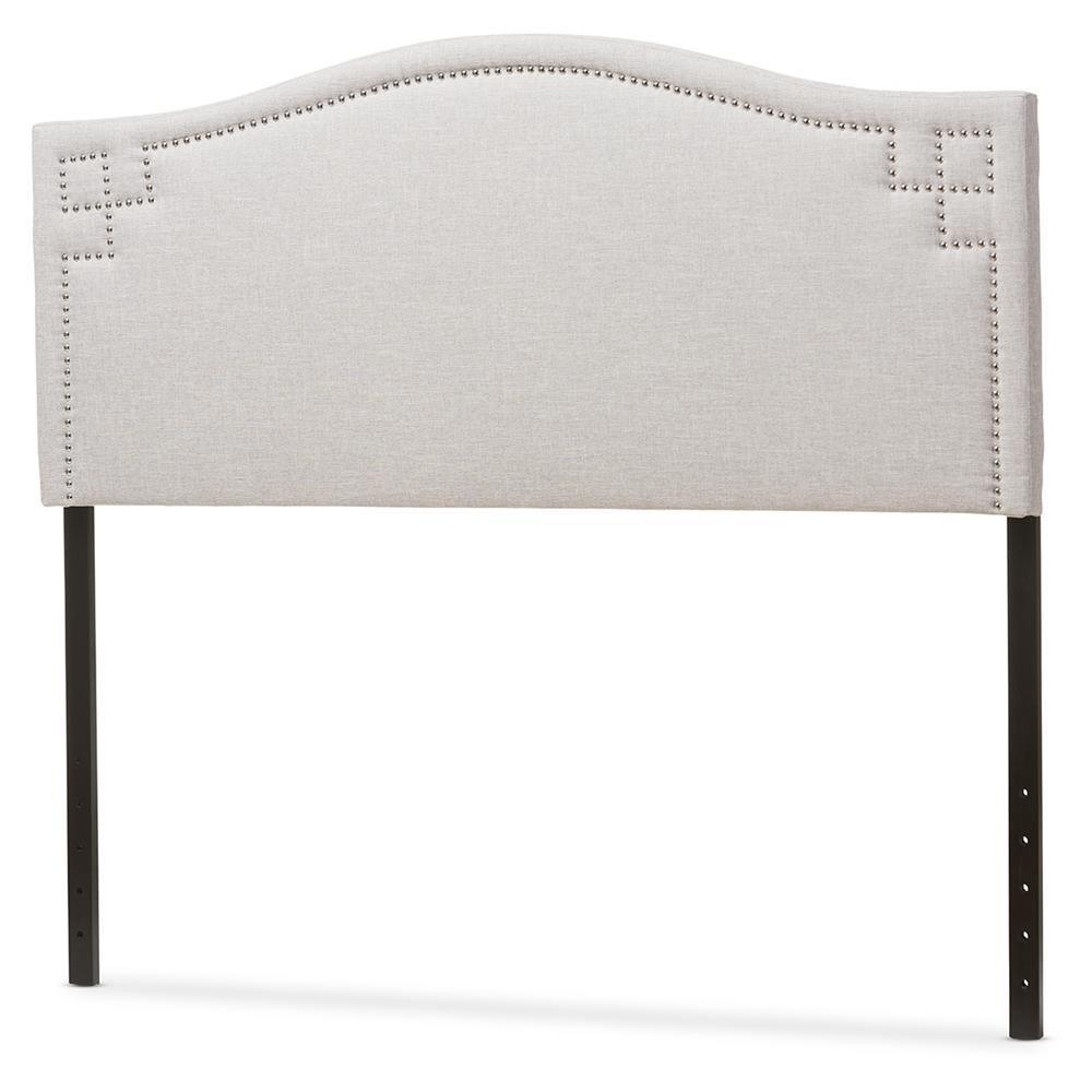 Aubrey Modern and Contemporary Greyish Beige Fabric Upholstered Queen Size Headboard FredCo