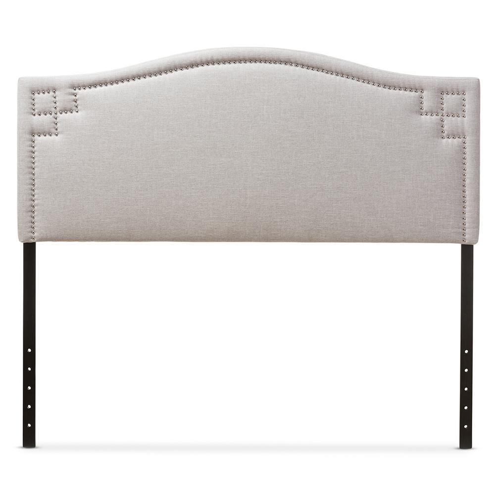 Aubrey Modern and Contemporary Greyish Beige Fabric Upholstered Queen Size Headboard FredCo