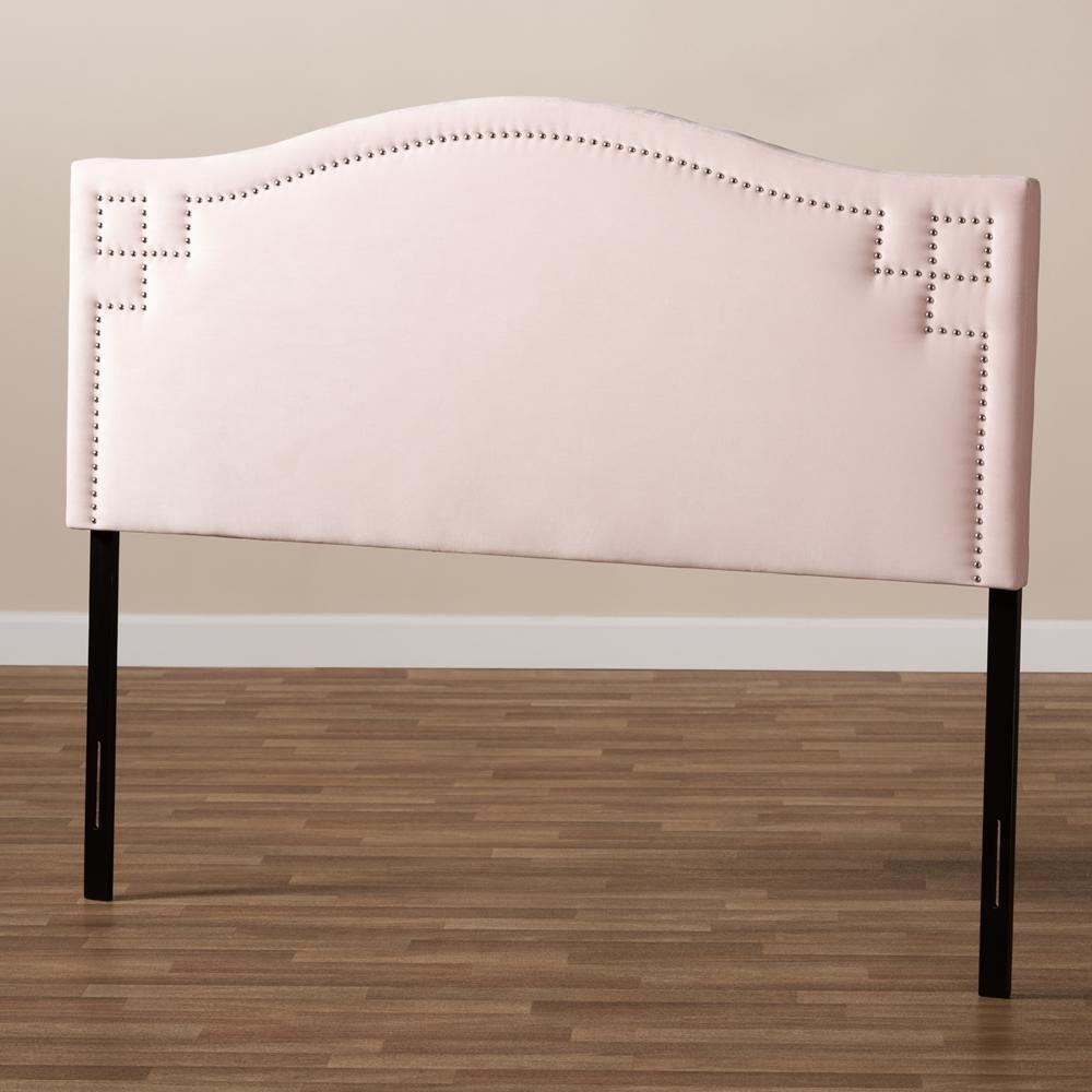 Aubrey Modern and Contemporary Light Pink Velvet Fabric Upholstered Queen Size Headboard FredCo