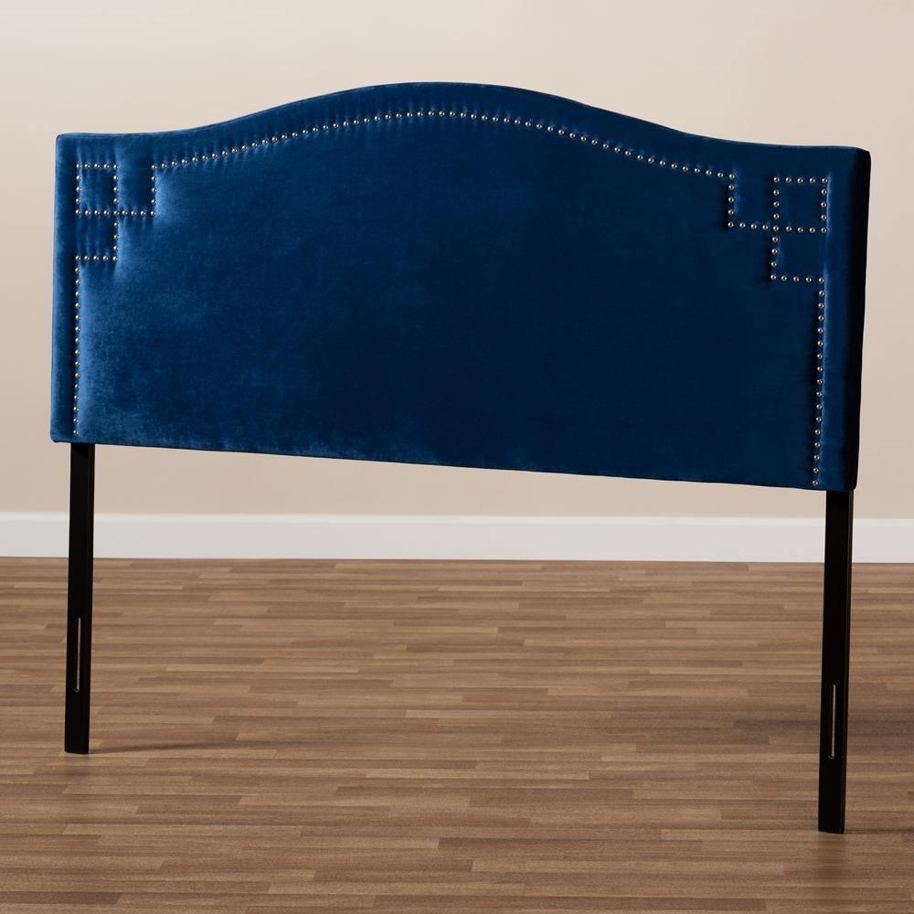 Aubrey Modern and Contemporary Royal Blue Velvet Fabric Upholstered King Size Headboard FredCo