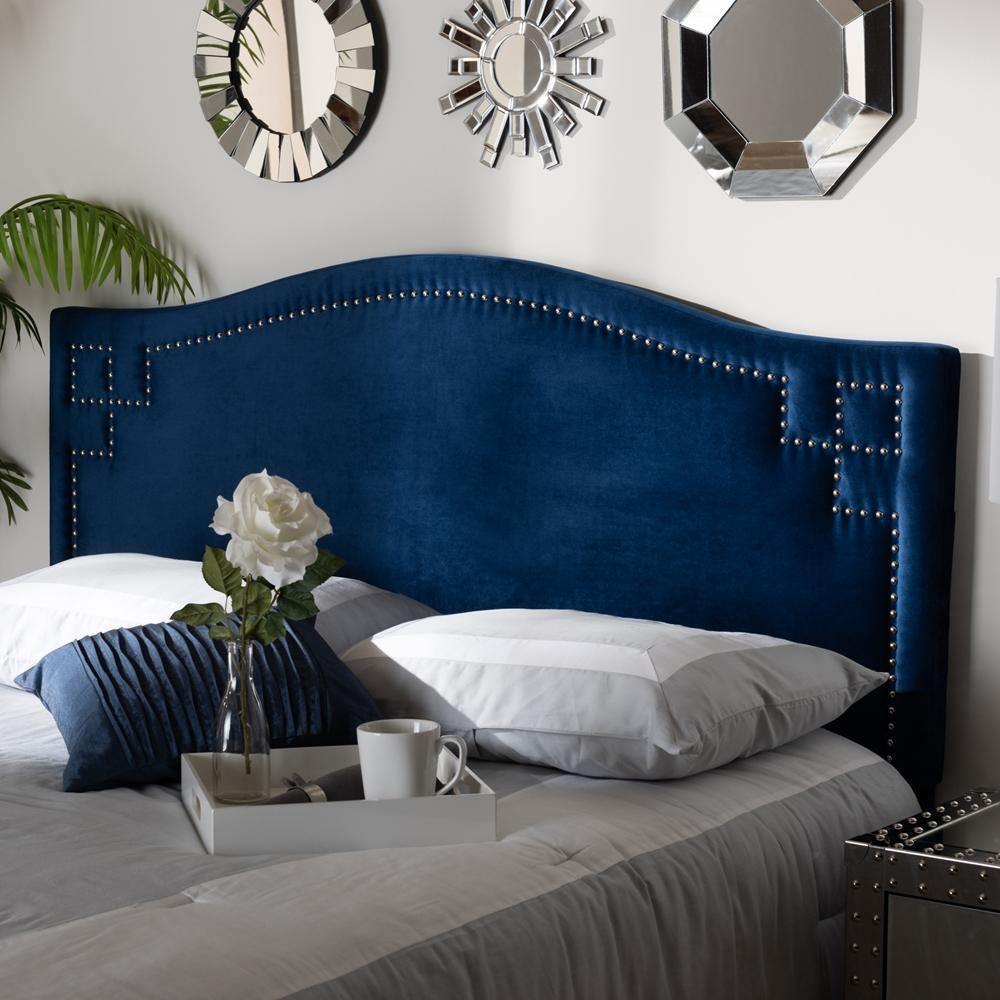 Aubrey Modern and Contemporary Royal Blue Velvet Fabric Upholstered King Size Headboard FredCo