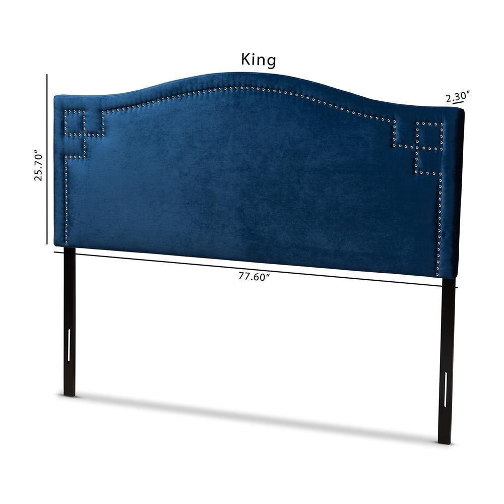 Aubrey Modern and Contemporary Royal Blue Velvet Fabric Upholstered King Size Headboard FredCo