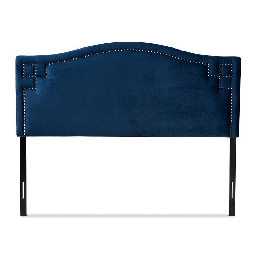 Aubrey Modern and Contemporary Royal Blue Velvet Fabric Upholstered Queen Size Headboard FredCo