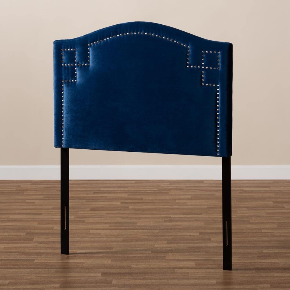 Aubrey Modern and Contemporary Royal Blue Velvet Fabric Upholstered Twin Size Headboard FredCo