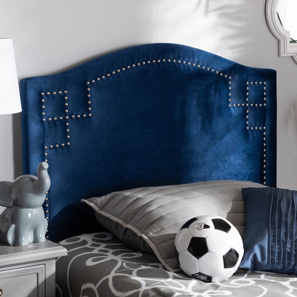 Aubrey Modern and Contemporary Royal Blue Velvet Fabric Upholstered Twin Size Headboard FredCo