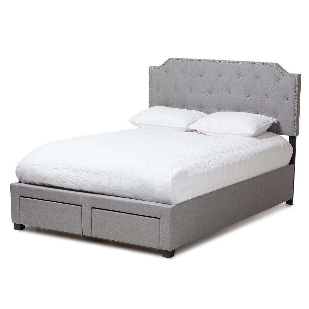 Aubrianne Modern and Contemporary Grey Fabric Upholstered Queen Storage Bed FredCo