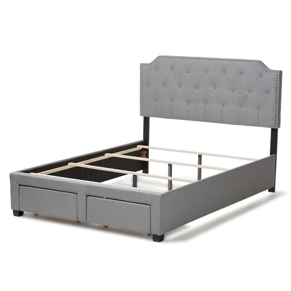 Aubrianne Modern and Contemporary Grey Fabric Upholstered Queen Storage Bed FredCo