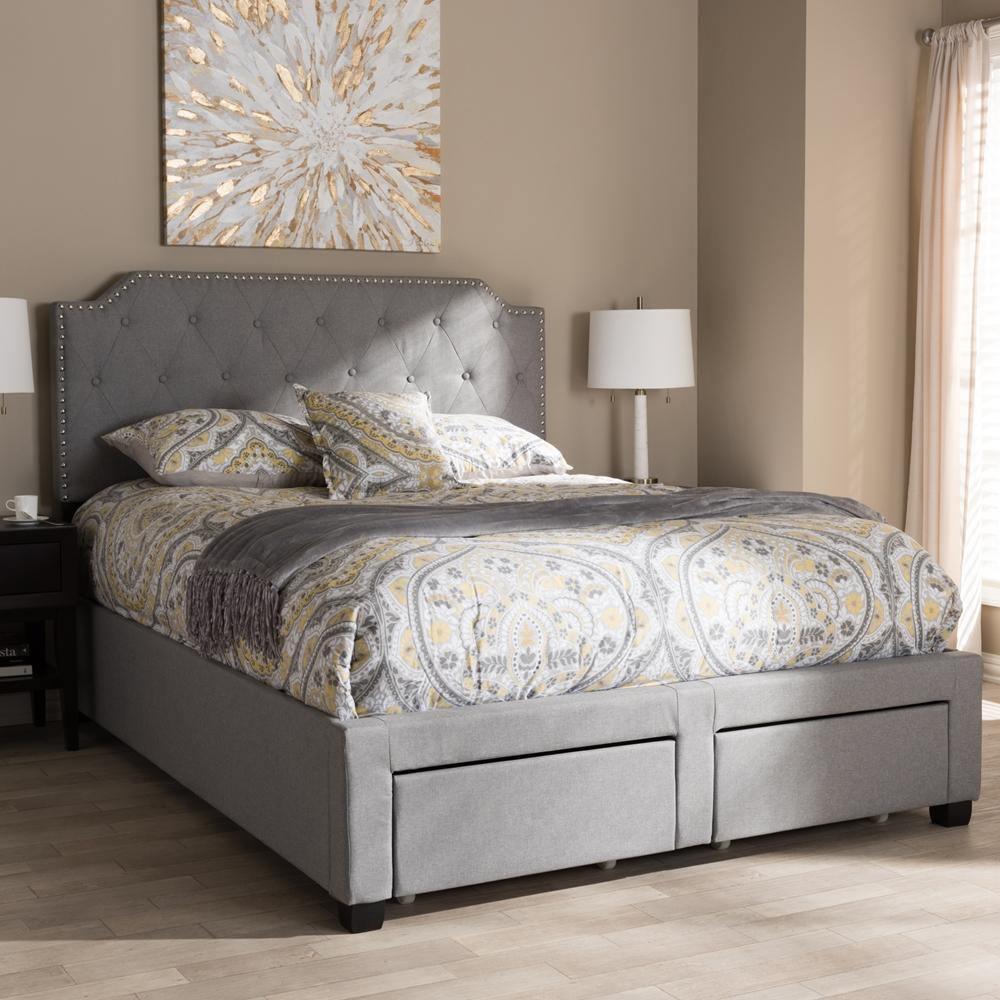 Aubrianne Modern and Contemporary Grey Fabric Upholstered Queen Storage Bed FredCo