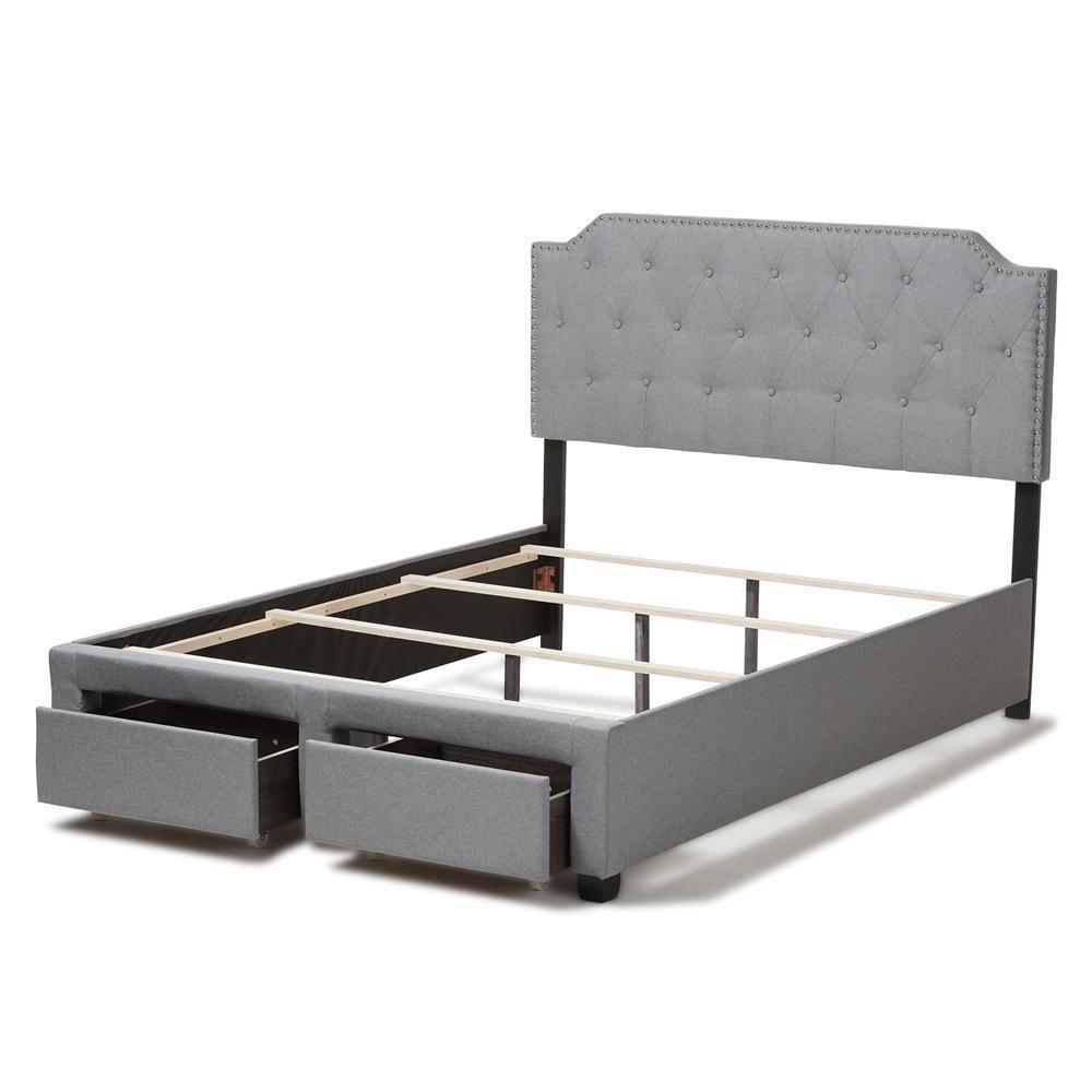 Aubrianne Modern and Contemporary Grey Fabric Upholstered Queen Storage Bed FredCo