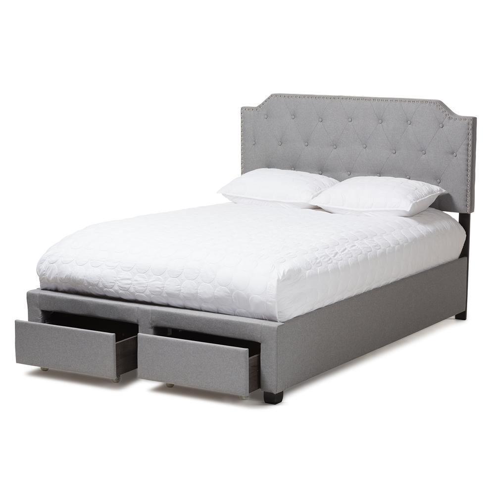 Aubrianne Modern and Contemporary Grey Fabric Upholstered Queen Storage Bed FredCo