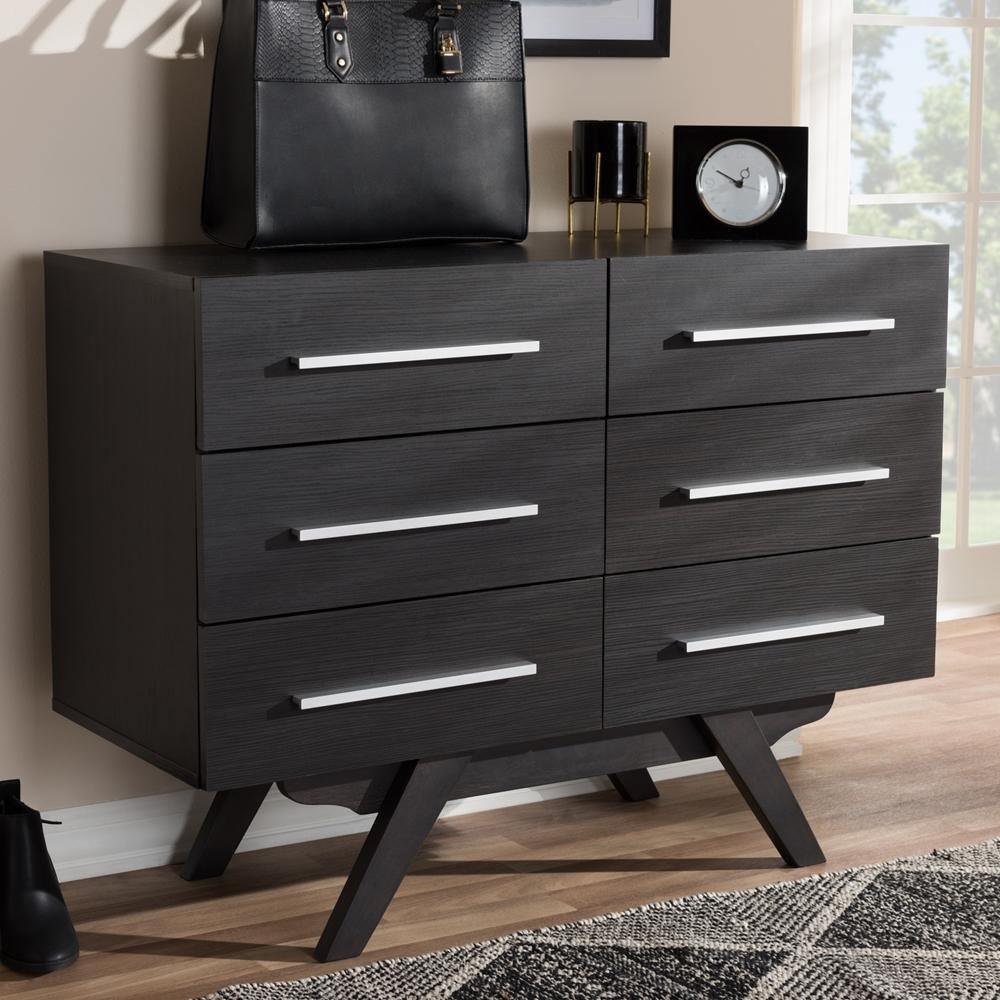 Auburn Mid-Century Modern Espresso Brown Finished Wood 6-Drawer Dresser FredCo