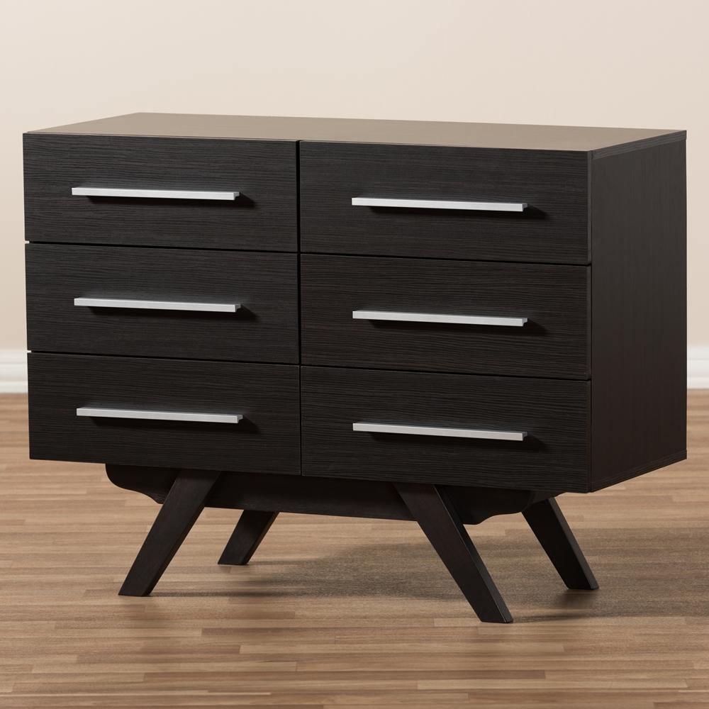 Auburn Mid-Century Modern Espresso Brown Finished Wood 6-Drawer Dresser FredCo