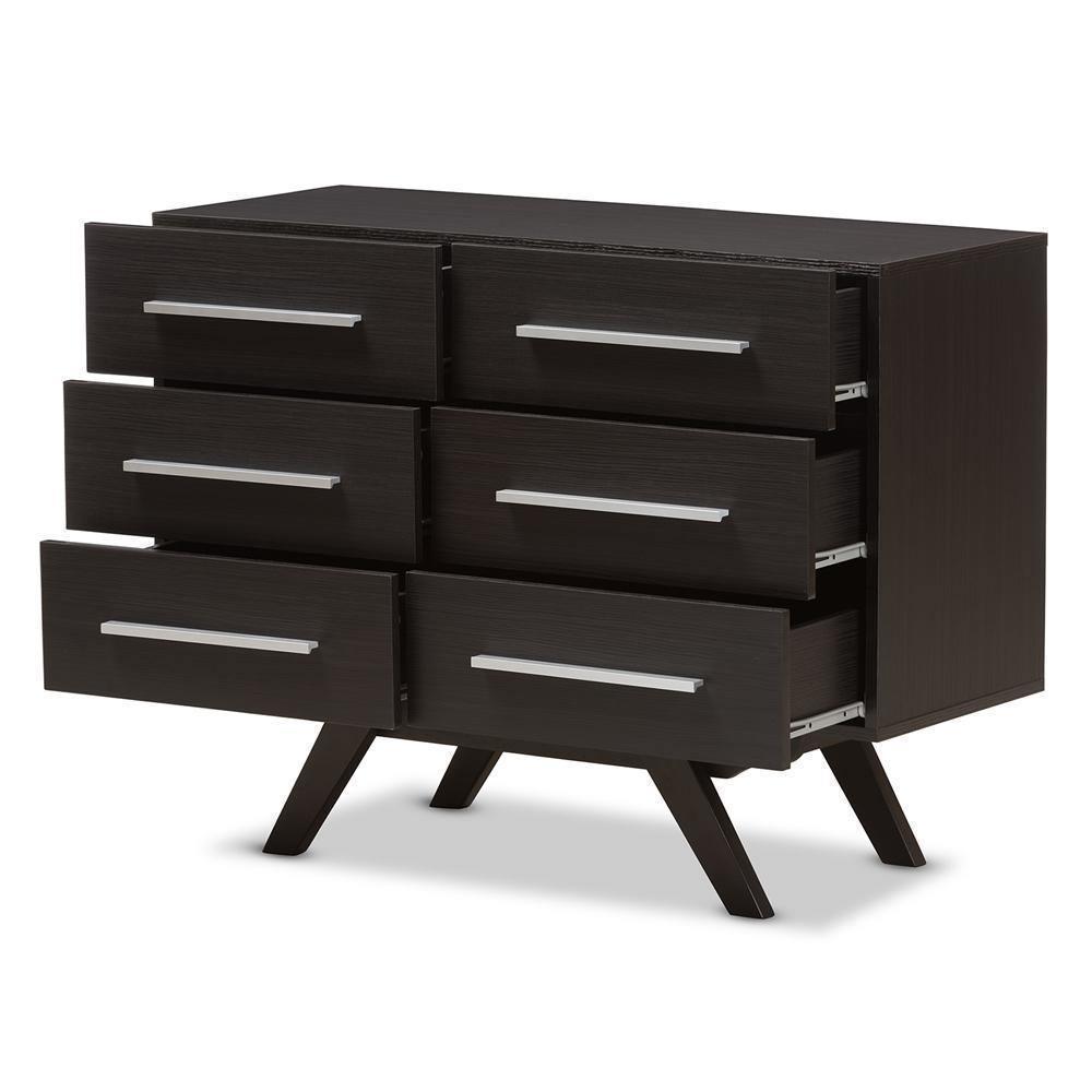 Auburn Mid-Century Modern Espresso Brown Finished Wood 6-Drawer Dresser FredCo