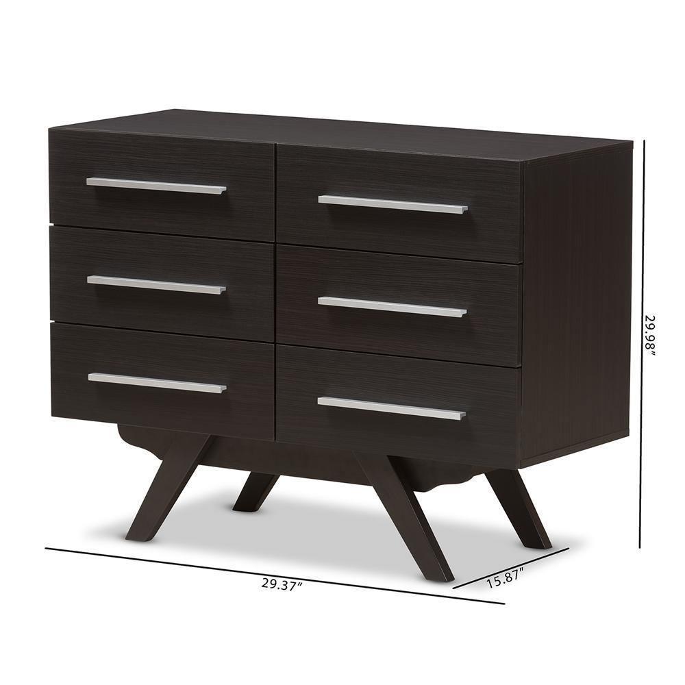 Auburn Mid-Century Modern Espresso Brown Finished Wood 6-Drawer Dresser FredCo