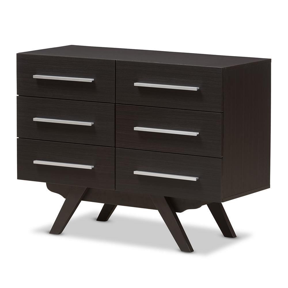 Auburn Mid-Century Modern Espresso Brown Finished Wood 6-Drawer Dresser FredCo