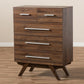 Auburn Mid-Century Modern Walnut Brown Finished Wood 5-Drawer Chest FredCo