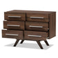 Auburn Mid-Century Modern Walnut Brown Finished Wood 6-Drawer Dresser FredCo