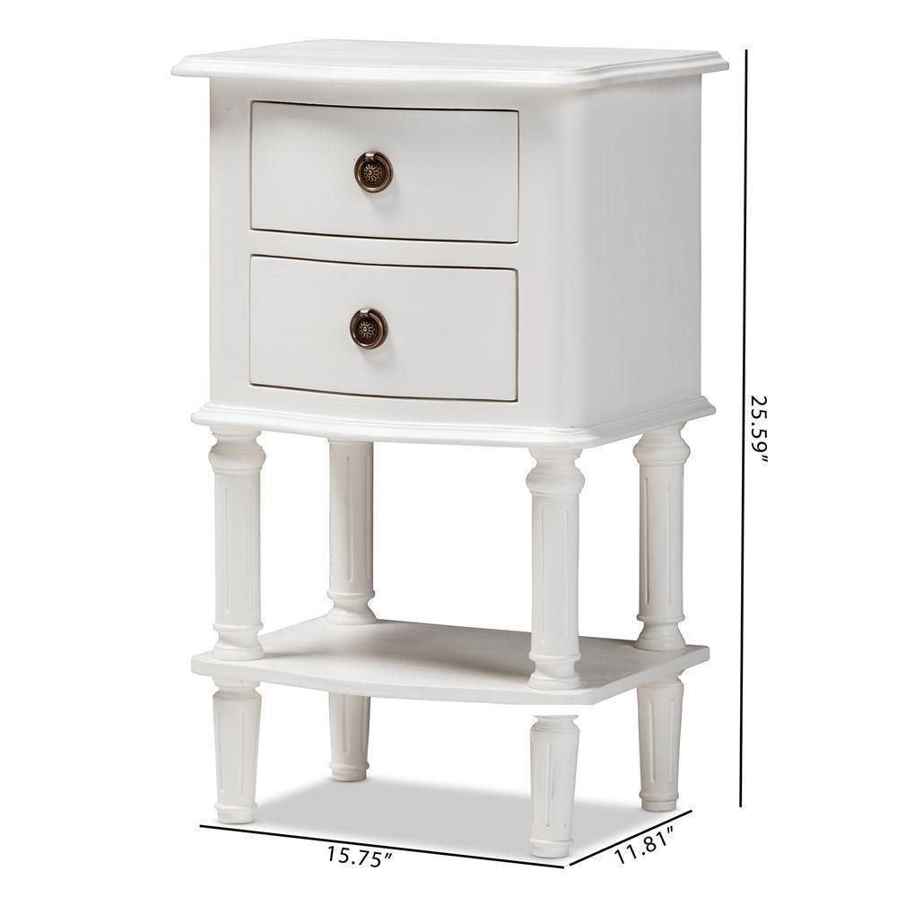 Audrey Country Cottage Farmhouse White Finished 2-Drawer Nightstand FredCo