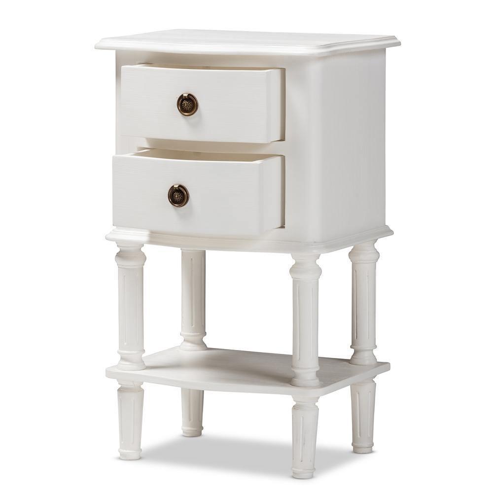 Audrey Country Cottage Farmhouse White Finished 2-Drawer Nightstand FredCo