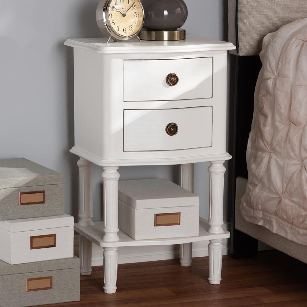 Audrey Country Cottage Farmhouse White Finished 2-Drawer Nightstand FredCo