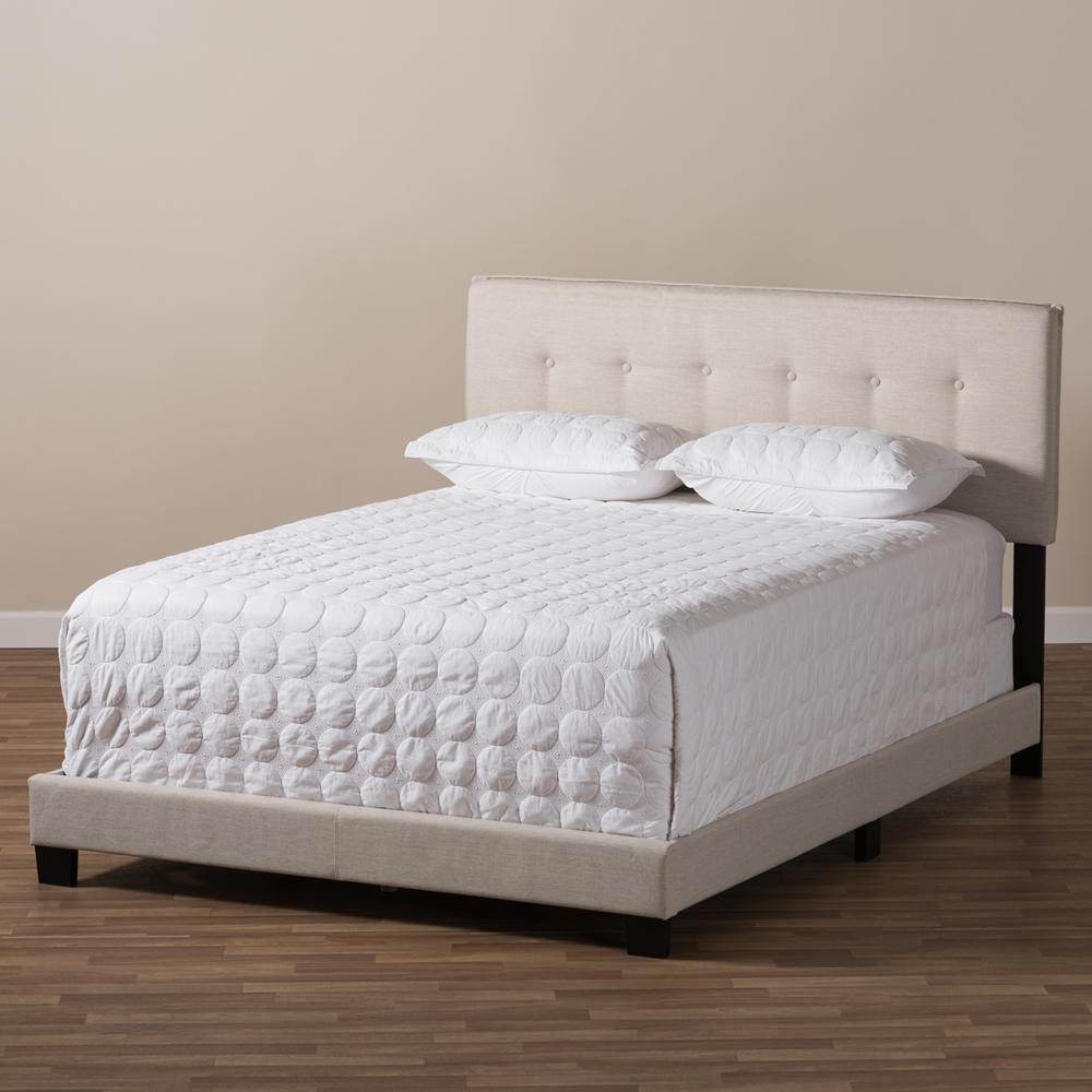Audrey Modern and Contemporary Light Beige Fabric Upholstered King Size Bed FredCo