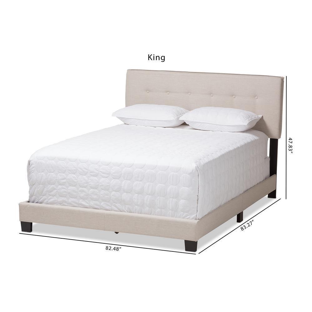 Audrey Modern and Contemporary Light Beige Fabric Upholstered King Size Bed FredCo